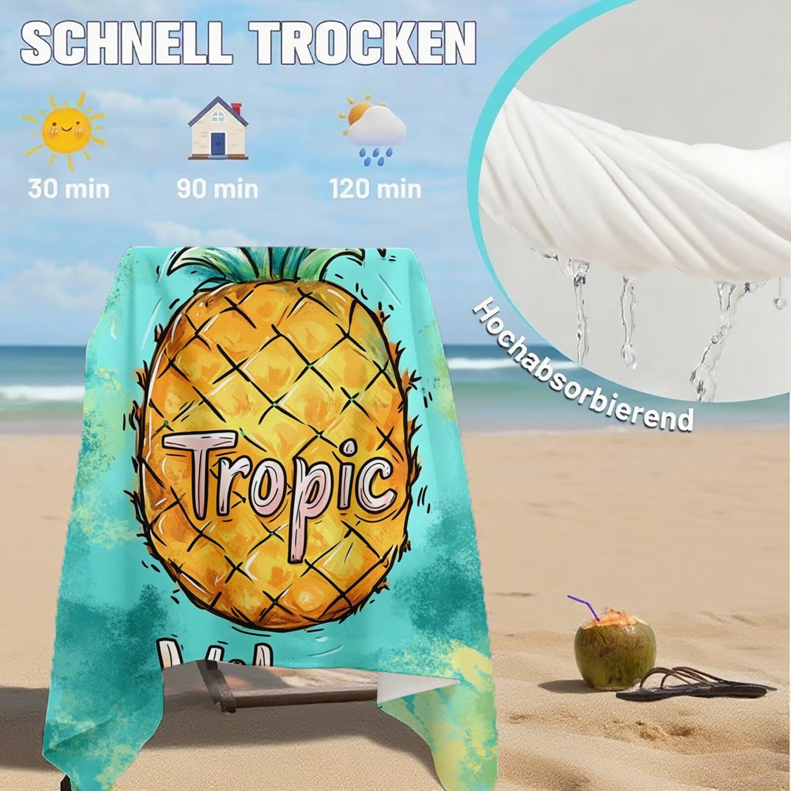 Serviette de Plage Microfibre Serviette Plage 100x220 2 Pack Séchage Rapide, Anti-Sable, Absorbante Fonction Drap de Plage XXL pour Bain, Sport, Voyages, Sauna, Piscine, Yoga, avec Sac Fruit Q-744