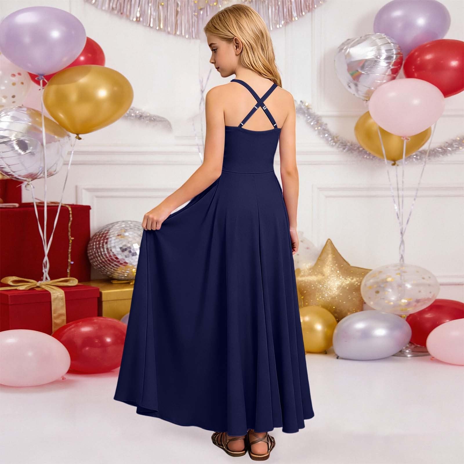 Generisch Abito da festa da bambina con orlo a volant, senza spalline, design in vita arricciato, per occasioni festive, matrimoni, ideale per feste estive con taglio arioso