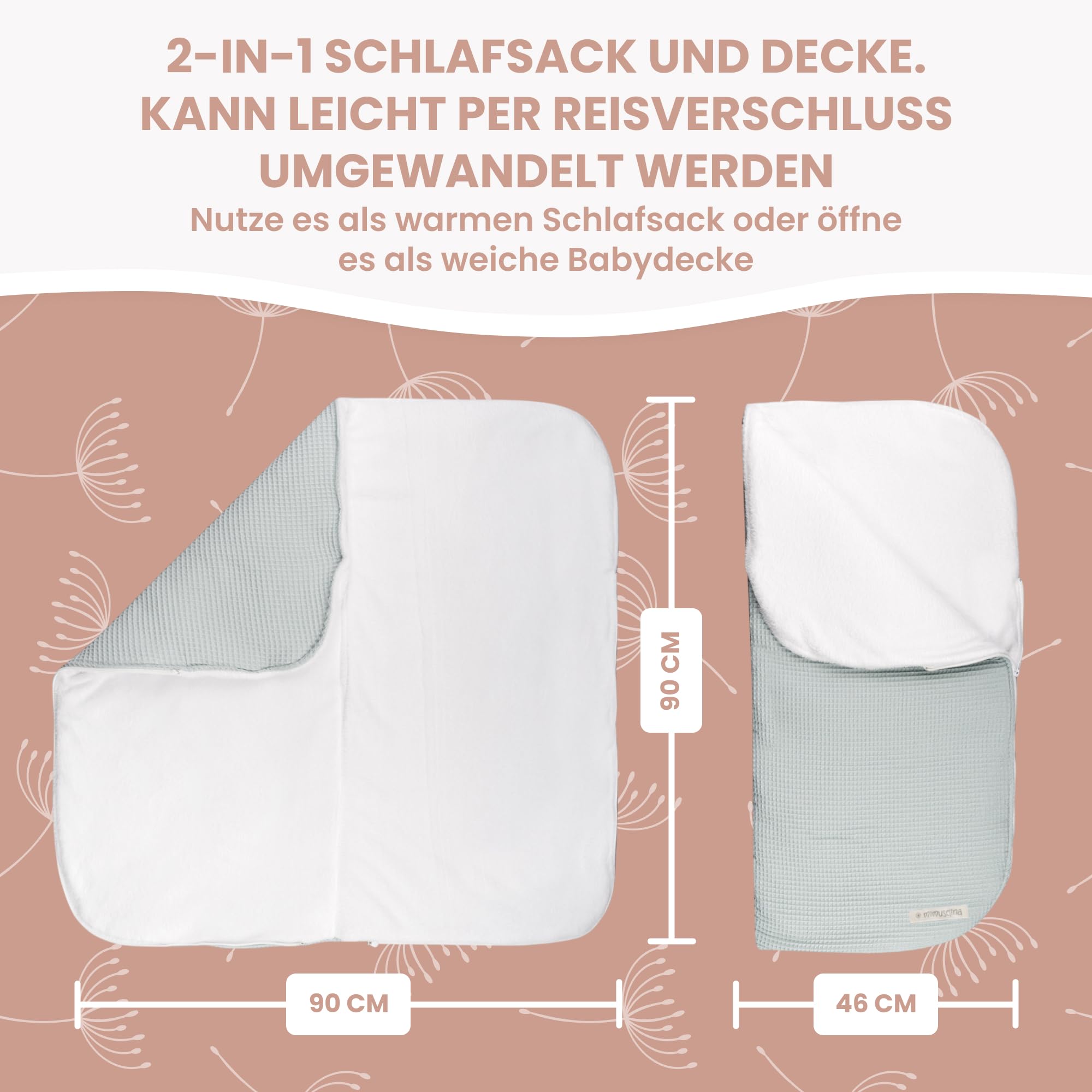 MIMUSELINA Einschlagdecke Babyschale Winter Universal | 2-in-1 Fußsack (92x46 cm) & Decke (92x92 cm) | Weiche Baumwolle für Babyschale, Kinderwagen & Babybett