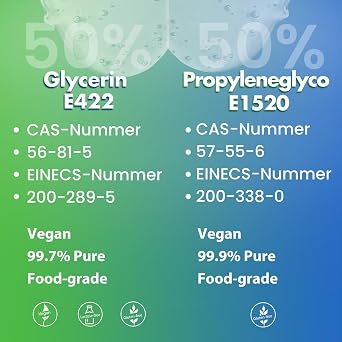 VG PG Pre-Mixed 50/50 2 x 16.91(500ml), Vegetable Glycerin VG 99.7% E422 & Propylene Glycol PG 99.9% E1520, High Purity, Vegan, Odorless, Lab Grade