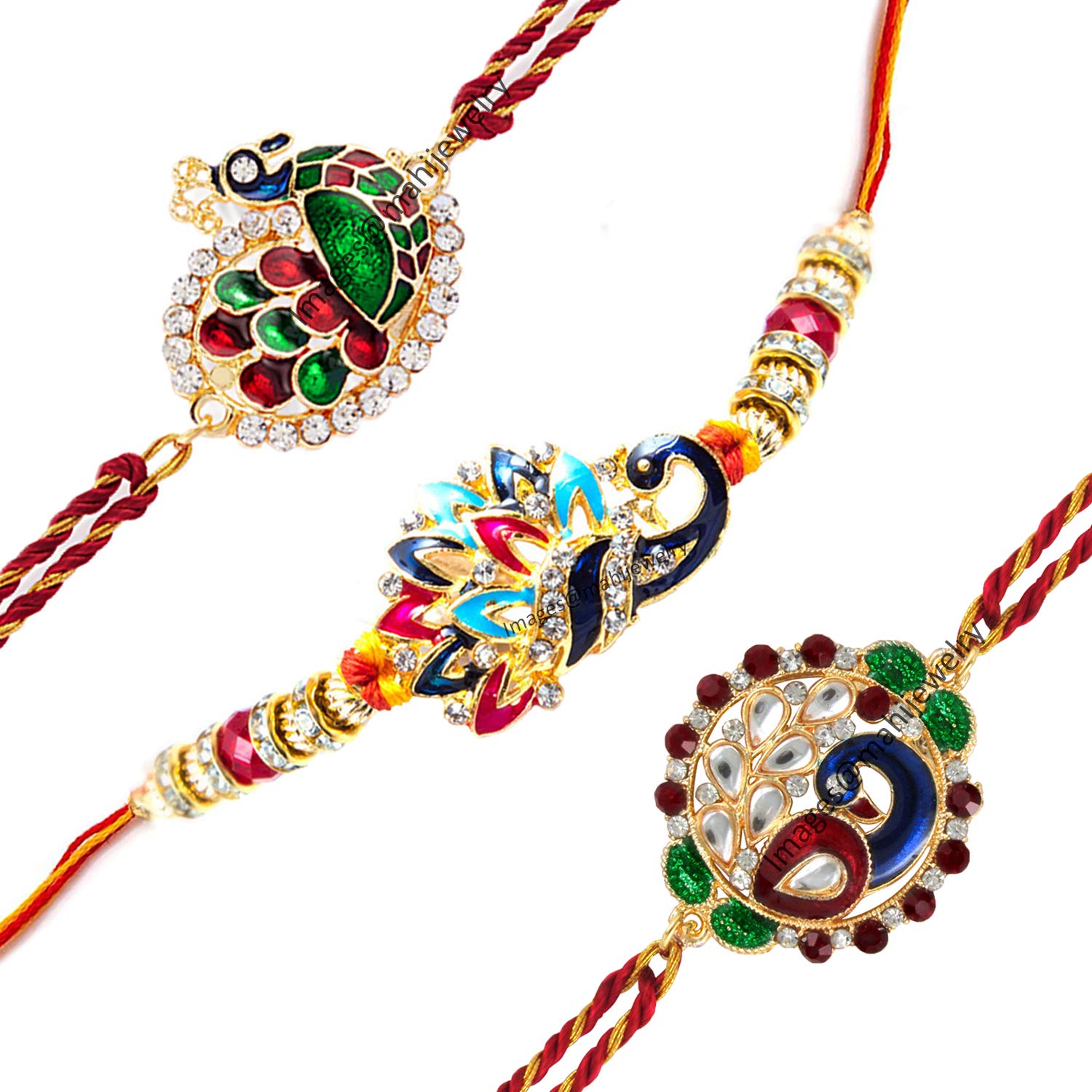 Mahi Combo of Three Charming Peacock Shaped Rakhis (Bracelet) with Meenakari Work and Crystals for Bhaiya RCO1105131G (B08CY5J7NQ) Amazon Price History, Amazon Price Tracker