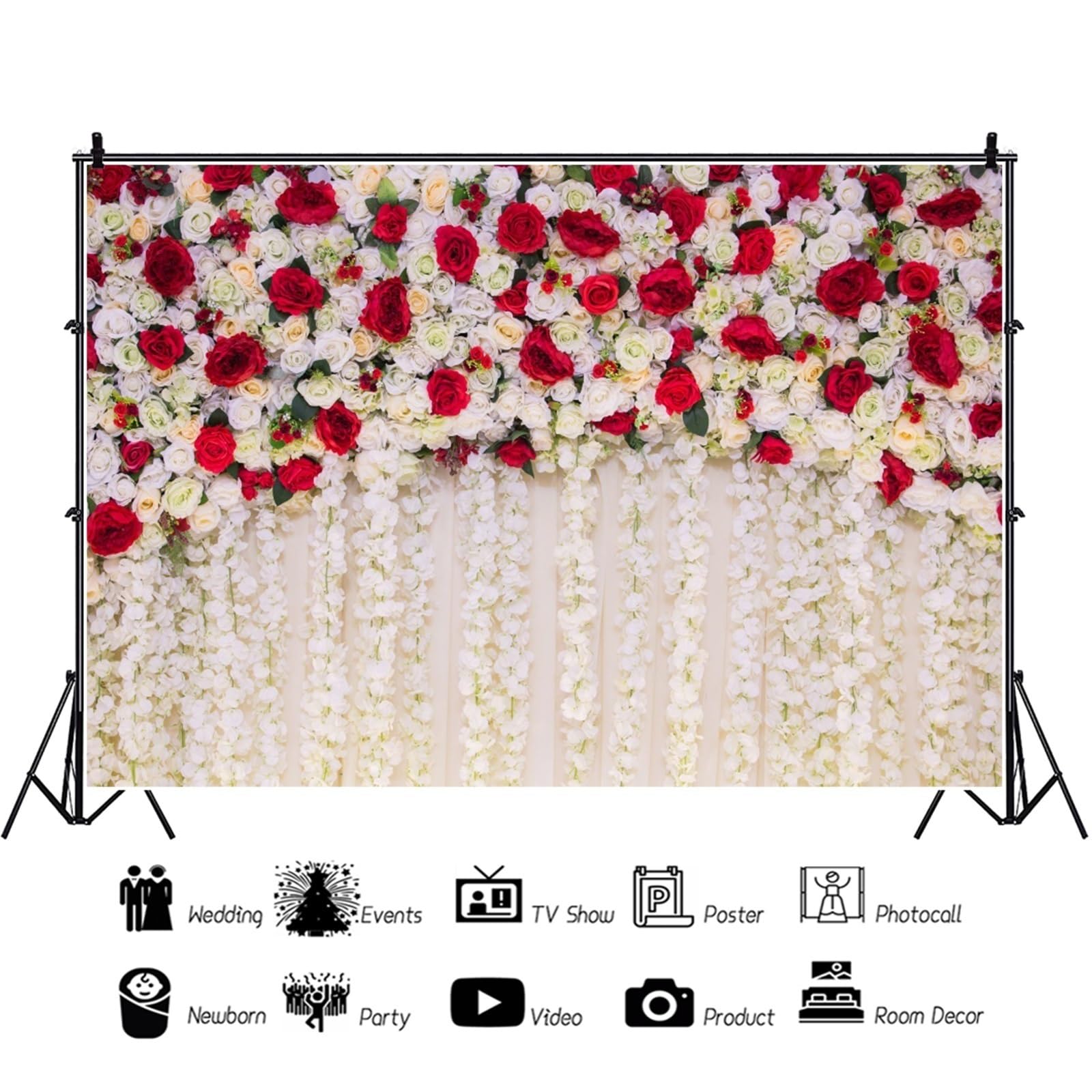 YongFoto 4,5x3m Vinyl Foto Hintergrund Hochzeitshintergrund Rosen Blumen Vorhang Schöne Blumenwand Fotografie Hintergrund Valentinstag Hochzeit Partydekoration Fotostudio Hintergründe Foto