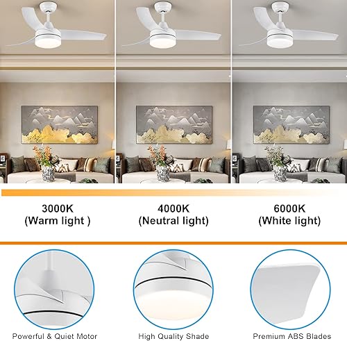 Miniatura 3 de Wellspeed Ventiladores de techo con luces ventilador de techo blanco con control remoto de luz ventilador de techo moderno de 42 pulgadas con luz
