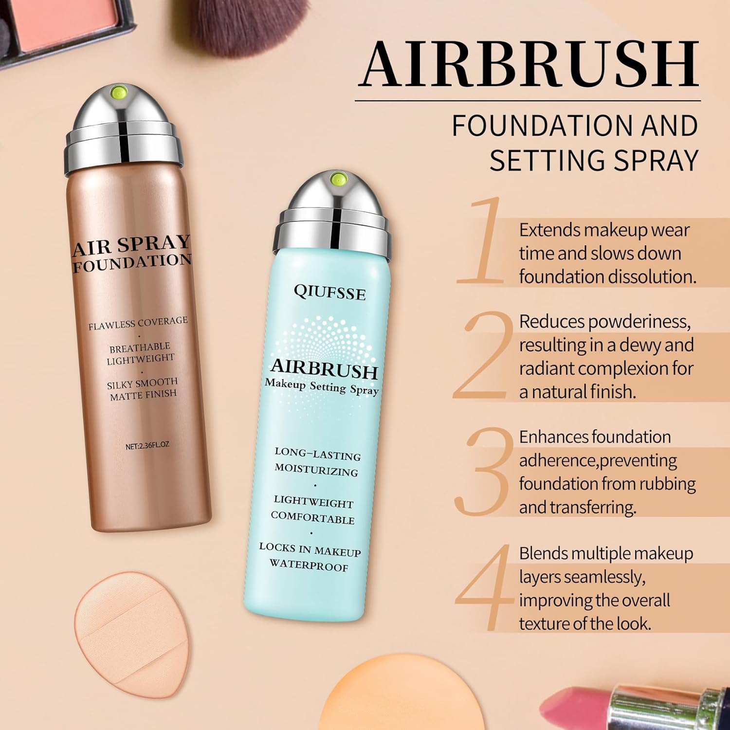 Airbrush Foundation with Airbrush Setting Spray for Makeup,Long-lasting Waterproof,Buildable Coverage,Lightweight Comfortable,Moisturizing Foundation Makeup (02 Beige) - Image 7