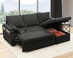 DURASPACE Sofa Bed Pull Out Sleeper Couch 2 in 1 Convertible Sectional Sofa with Double Storage Chaise,USB, Cup Holder, U Shaped Sectional Couches for Living Room (Beige)