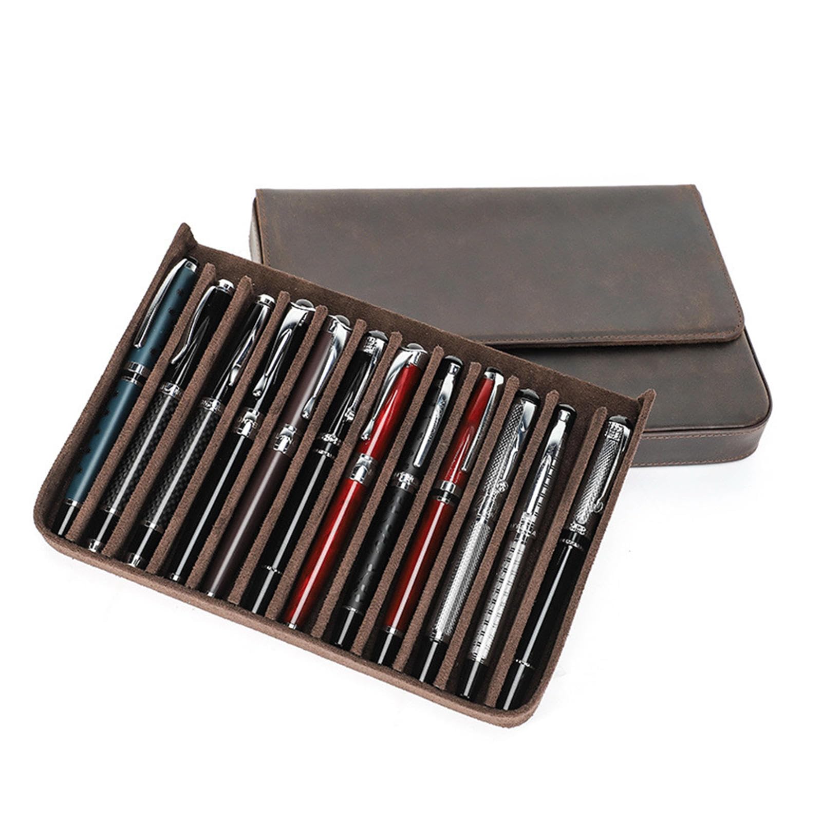 Organizador de Coleccionista de Pluma Estilográfica con 12 Ranuras, Caja de Almacenamiento de Bolígrafo de Cuero, Estuche de Bolígrafo Hecho a Mano, Funda Protectora de Cuero con Estampado