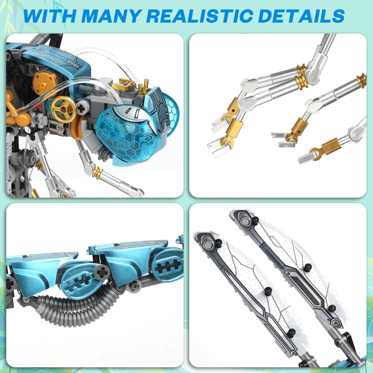 Mechanical Dragonfly Building Blocks STEM Kit - Insect Animal World Model with LED Light & Display Stand, Educational Toys for Boys Ages 12+ & Adults and Kids, Creative Birthday Gift