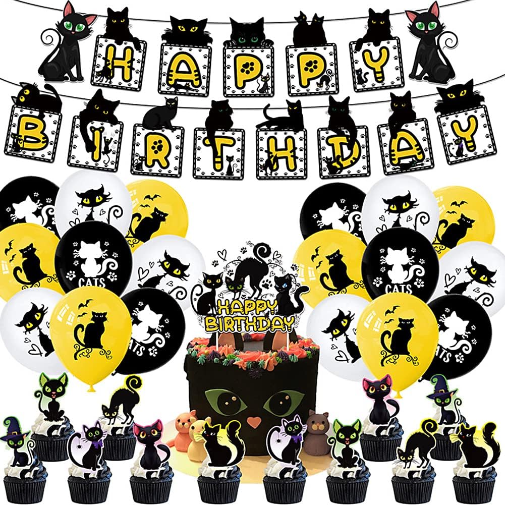 Black Cat Party Decorations Set 32Pcs Black Cat Theme Birthday Party ...