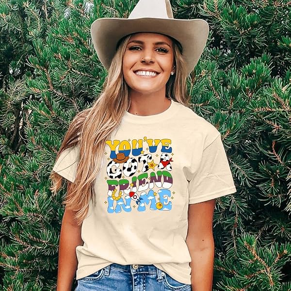 You've Got A Friend in Me Shirt Women Funny Letter Print Friends Tee Casual Vacation Holiday Graphic Tops Apricot by Maudiscn - Used condition - Image 2