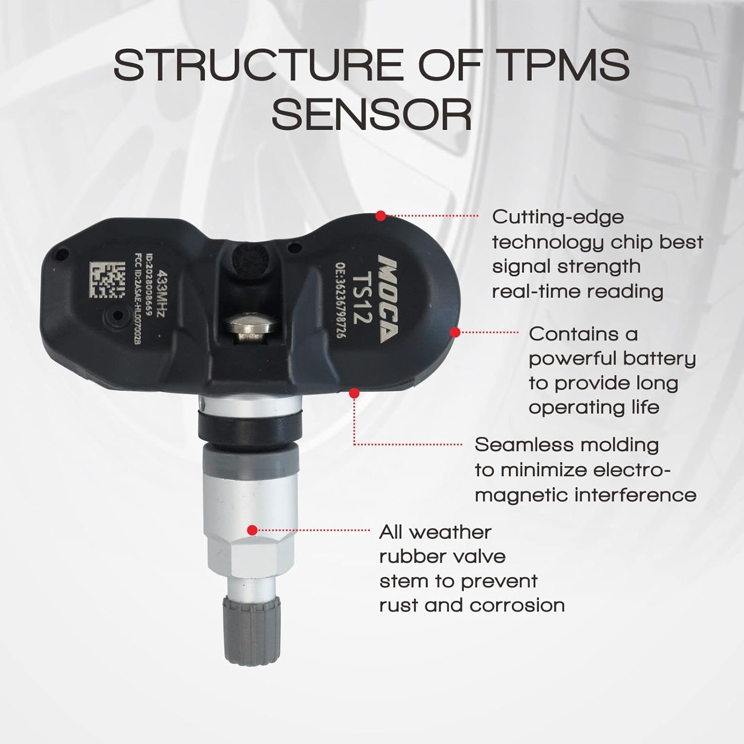 MOCA TPMS Sensor Fit 08-09 for Mini Cooper, 06-10 for BMW 550i/ 650i/ 750i/ 750li/ 760li/ Z4/ X3/ X5/ M5/ M6, 08-10 for BMW 128i, 07-09 for BMW 335i Tire Pressure Sensor 433MHz