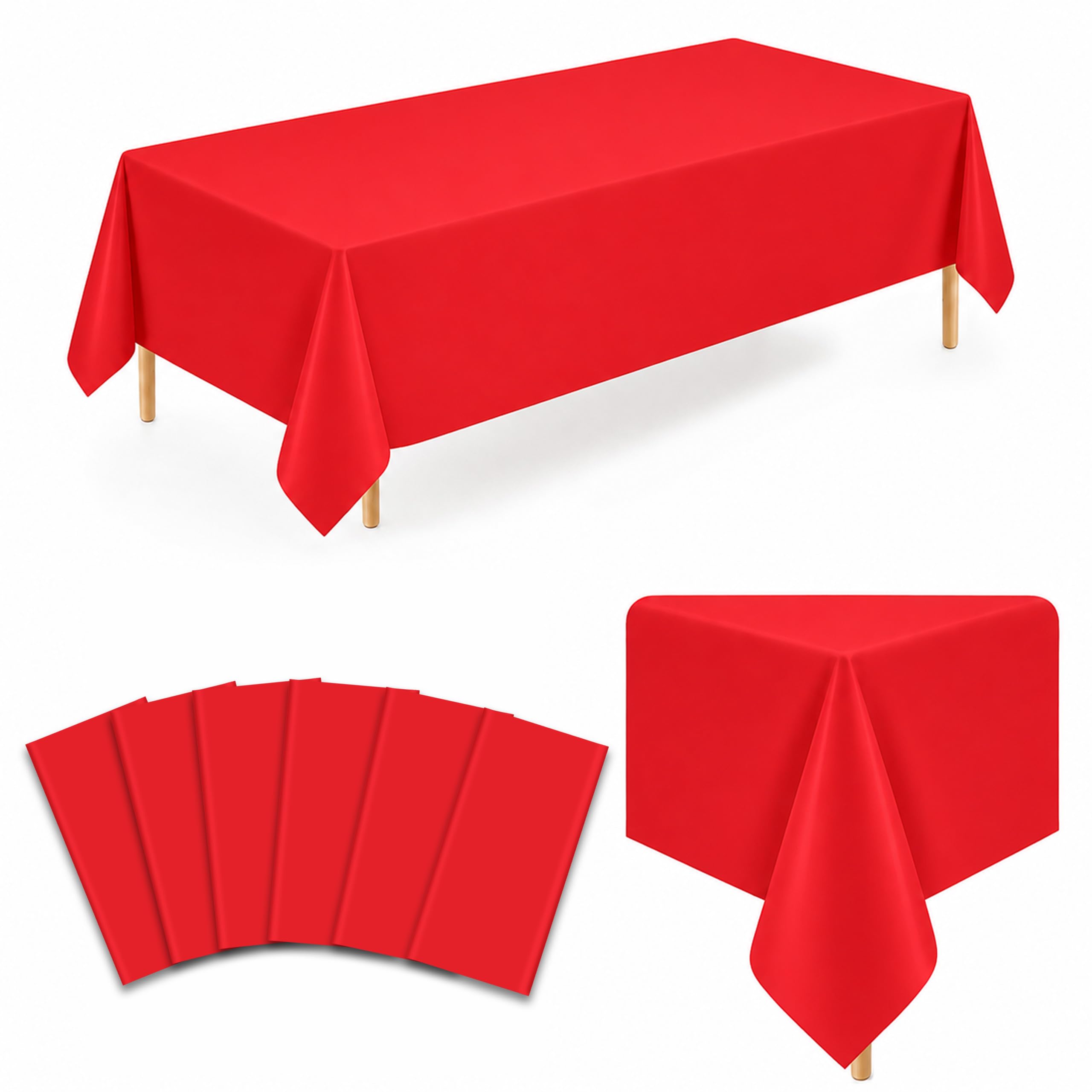 WNINK 6 Pack Red Plastic Tablecloths, 54 x 108 Inch Disposable Covers