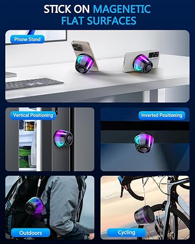 Miniatura 7 de Altavoz Bluetooth magnético, altavoz inalámbrico con espectáculo de luz RGB, altavoz portátil para soporte de teléfono MagSafe, soporte de teléfono