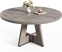 Vista 10 de LITTLE TREE Mesa de comedor redonda para 4-6 personas, mesa de comedor de 47 pulgadas con base de pedestal de madera, mesas de comedor marrones