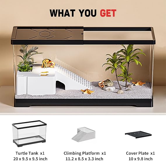Turtle Fish Tank with Basking Platform and Bottom Drainage, 20