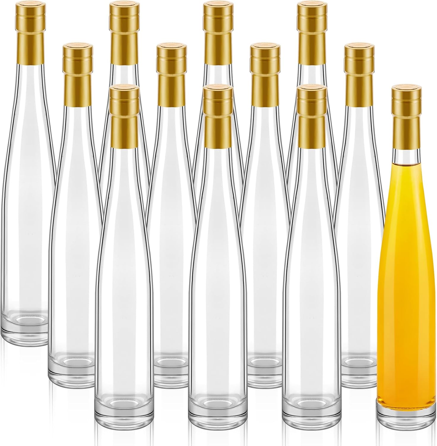 Nuanchu 12 Pieces 12 Oz/ 375 ml Glass Liquor Bottles with Airtight Lid Clear Limoncello Shrink Film Leak Proof Empty Bottles for Limoncello Champagne Hot Sauce Oil Beverages Kombucha Kefir Vinegar