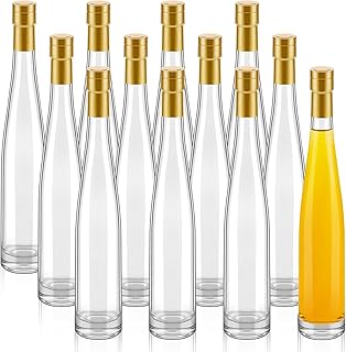 Nuanchu 12 Pieces 12 Oz/ 375 ml Glass Liquor Bottles with Airtight Lid Clear Limoncello Shrink Film Leak Proof Empty Bottles for Limoncello Champagne Hot Sauce Oil Beverages Kombucha Kefir Vinegar