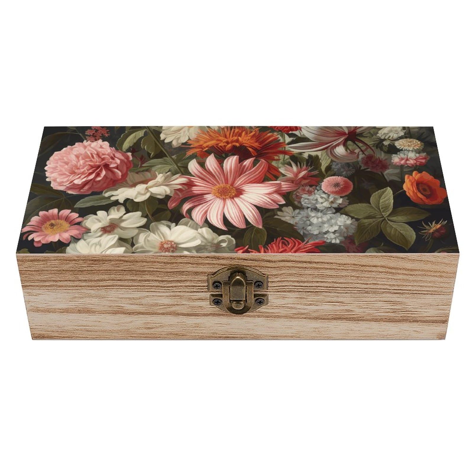 NTVOWPZO Wooden Storage Box Different Flowers Wood Gift Box with Hinged Lid Vintage Decorative Boxes Jewelry Memory Box for Jewelry Art Hobbies Home Storage Treasure Keepsake Gift