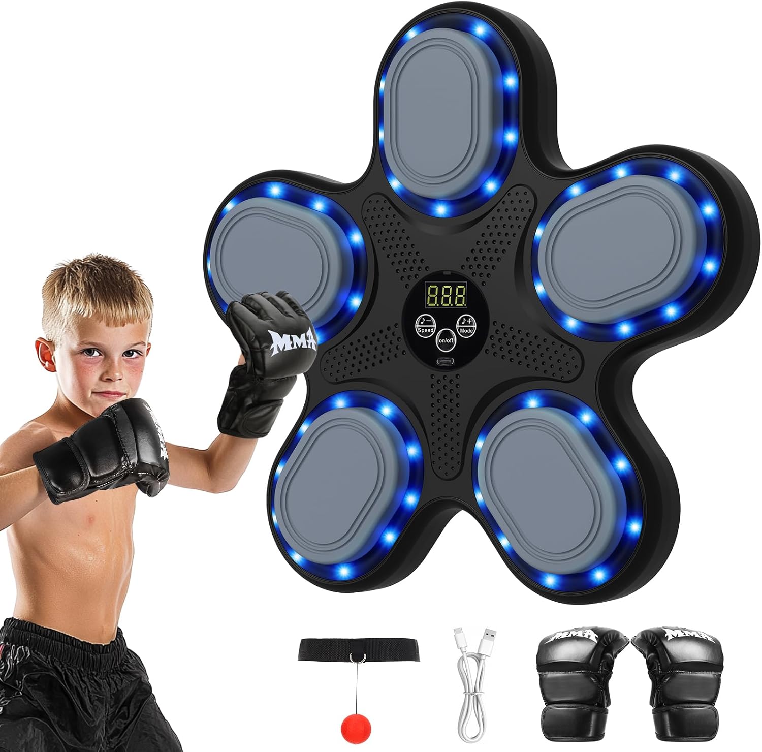 Smart Music Boxing Machine, Boxing Training Machine with LED Electronic Wall Mounted, Smart Indoor Workout Equipment with Premium Boxing Gloves for Adults and Kids