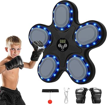 ITEFDTUTNE Smart Music Boxing Machine, Boxing Training Machine with LED Electronic Wall Mounted, Smart Indoor Workout Equipment with Premium Boxing Gloves for Adults and Kids