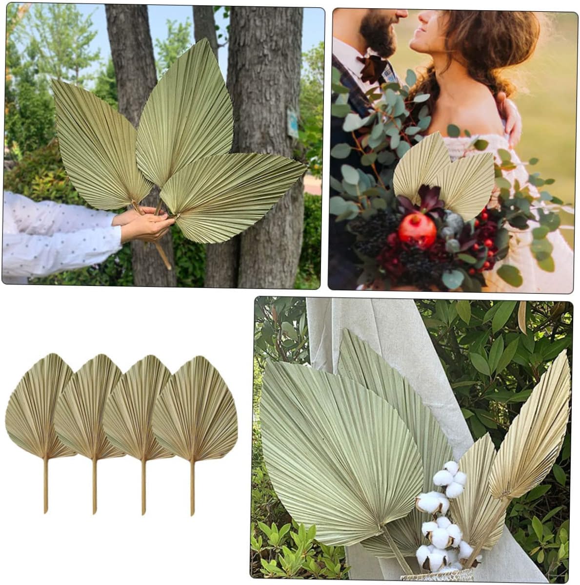 SOLUSTRE 4pcs Dried Palm Leaves for Wedding and Party Decoration Tropical Leaf Props for Photography and Home Decor Boho Style for Unique Floral Arrangements