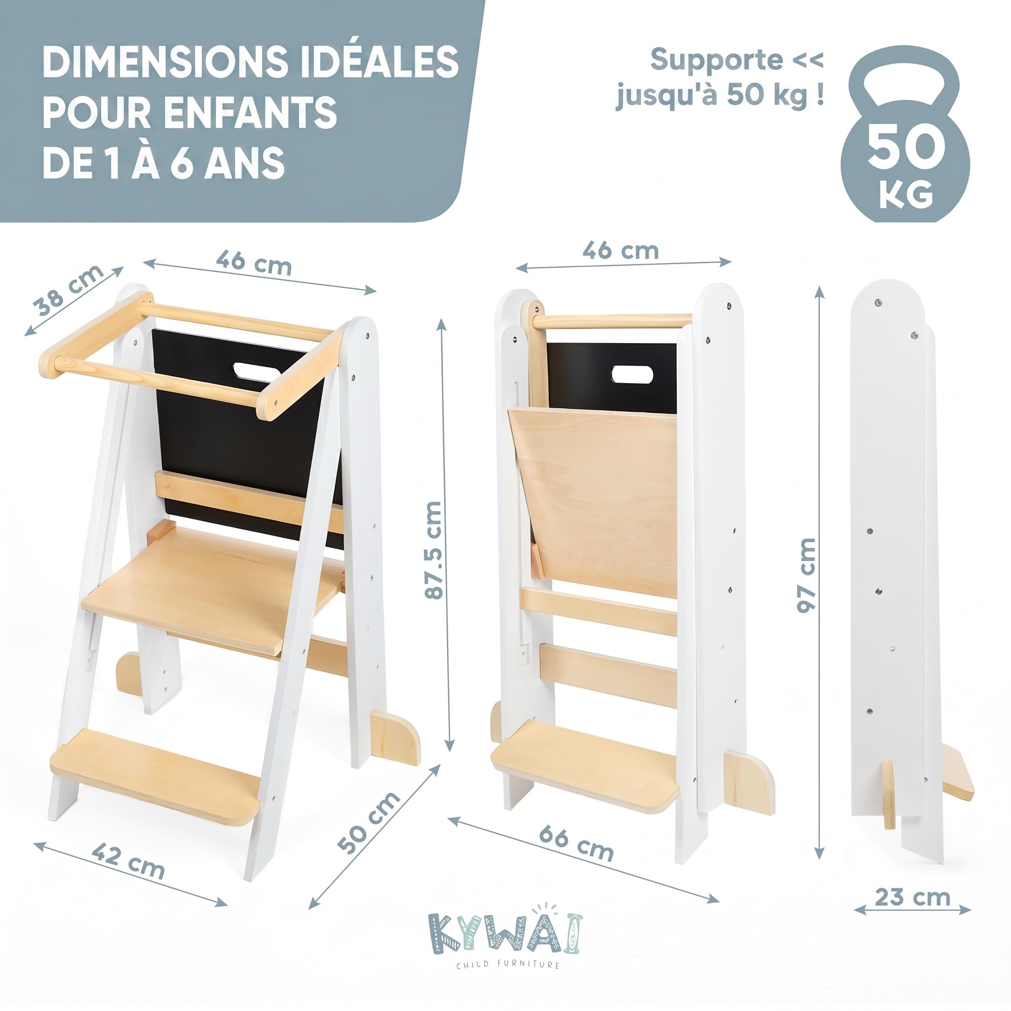 Tour d'Observation Montessori, Tour d Observation Enfant Pliable avec 2 Hauteurs Réglables, Tableau Amovible, Design Nordique – Marque Engagée pour la Reforestation Mondiale