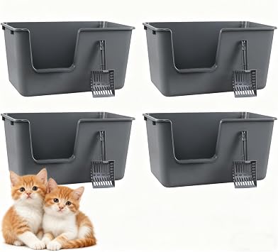 Set of 4 Open Top High Sided Cat Litter Pan, Large Cat Litter Box