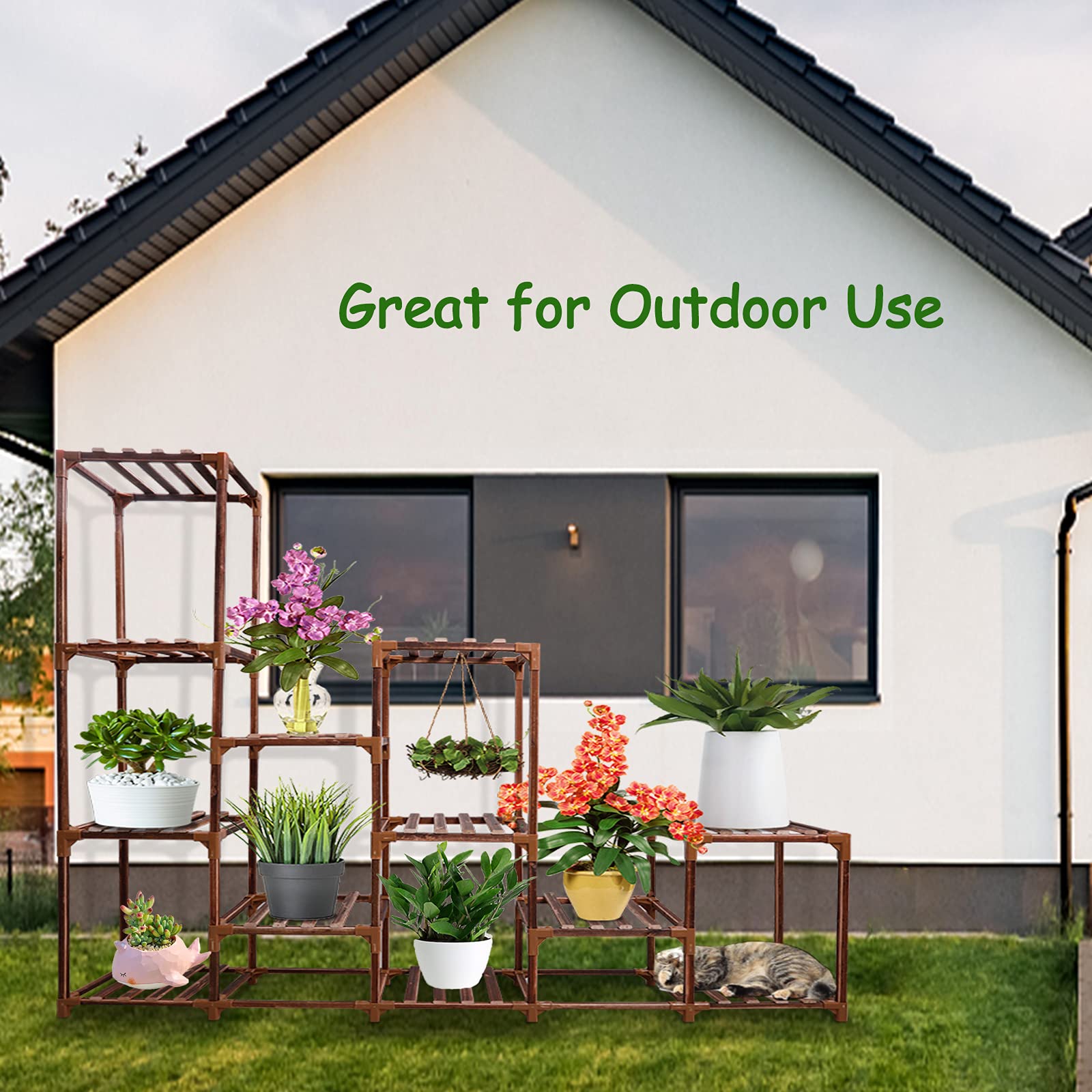 Samyoung Plant Stand Indoor Outdoor, Large12 Tier Tall Wood Plant Stands Multiple Plants Shelf