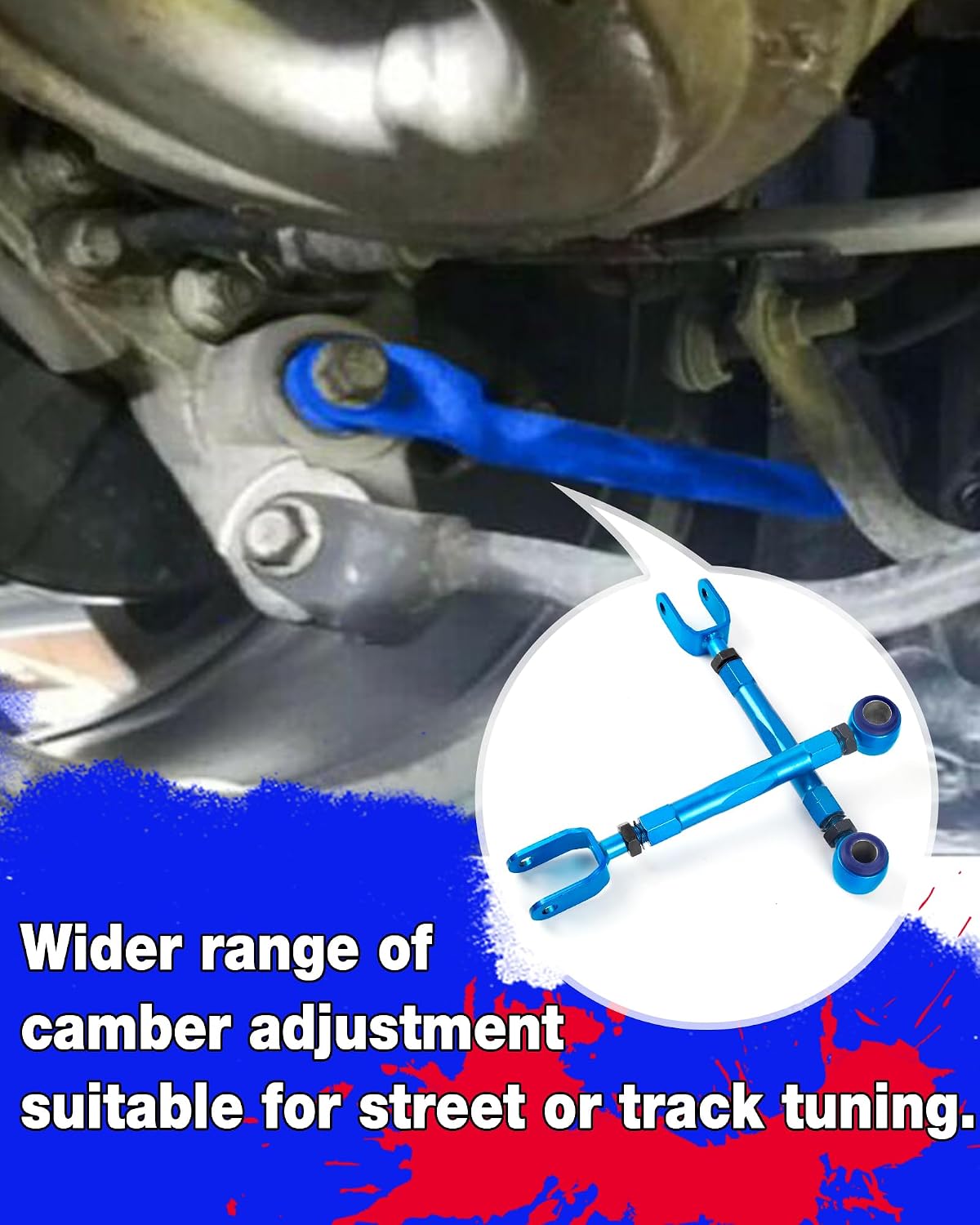 KSP Rear Adjustable Traction Rod for 350Z G35 Altima Maxima, Rear Camber/Toe Arms Adjustable -3.00° to +3.00° Camber -2.00° to +2.00° Toe, Rear Lower Suspesnion Arms Blue 2PCS
