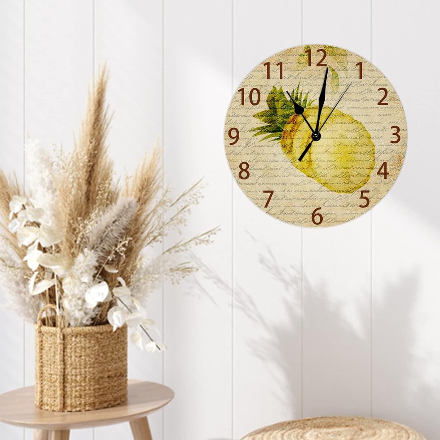 Modern Wall Clock Pineapple Round Hanging Clock 15 Inch Silent Non-Ticking Battery Operated Quiet Desk Clock for Home, Kitchen, Bathroom Office, Living Room Or School
