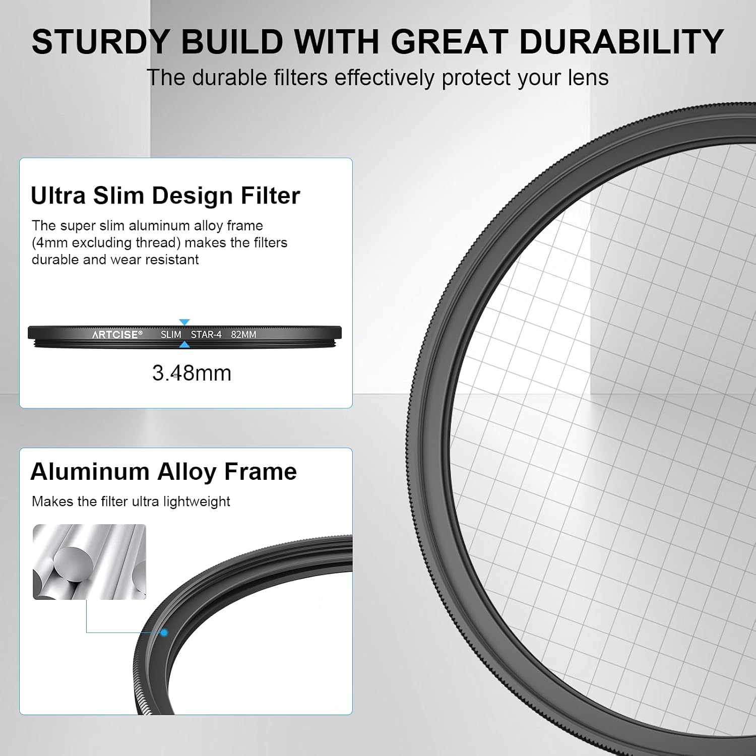 ARTCISE Star Filter 4 Lines – 77mm 4 Point Cross Screen Lens Filter for DSLR Camera Lens, Night Photography, Light Streak Effects (49mm)