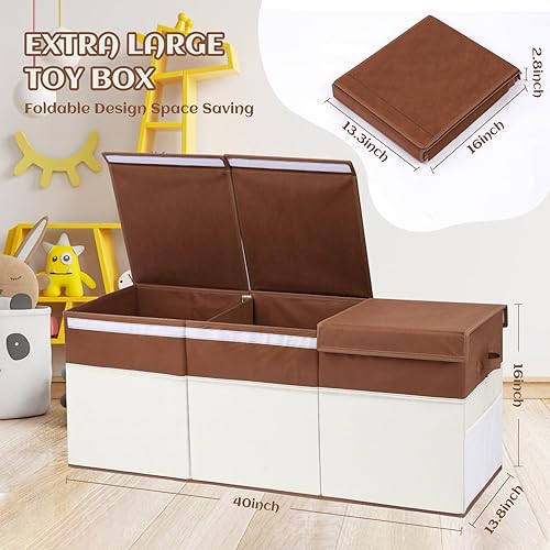 Miniatura 6 de Caja de almacenamiento de juguetes extra grande con tapa, organizador plegable y resistente para el pecho de juguetes para niños con divisor y