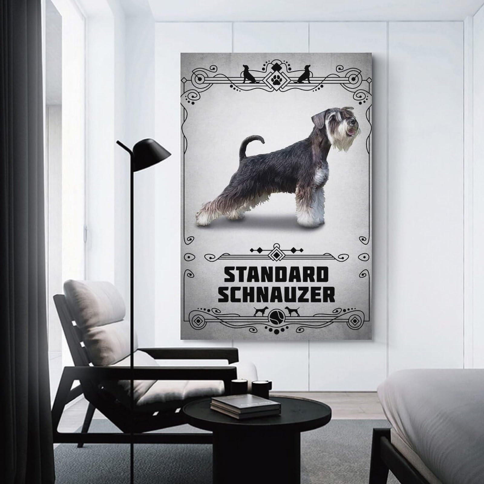 Junmoney Standard Schnauzer Hanging Wall Art, 08x12inch(20x30cm), for Bedroom, Guest Room Or Reading Nook, Home Artwork with A Soft Interior Feel