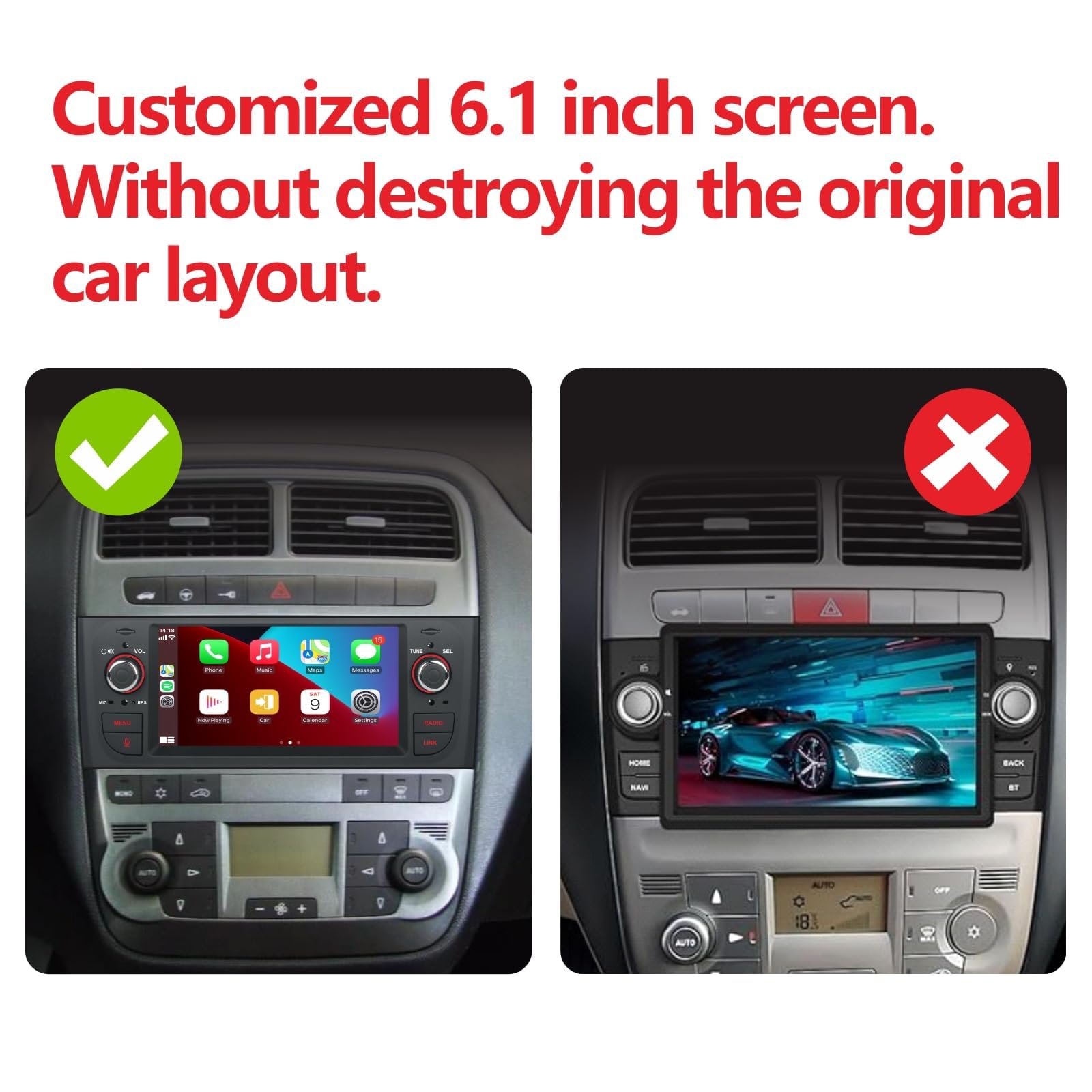 Autoradio per Fiat Grande Punto 2005-2009 con Wireless CarPlay Android Auto Stereo per Fiat Linea 2007-2011 Bluetooth/Mirror Link/FM/AM/USB