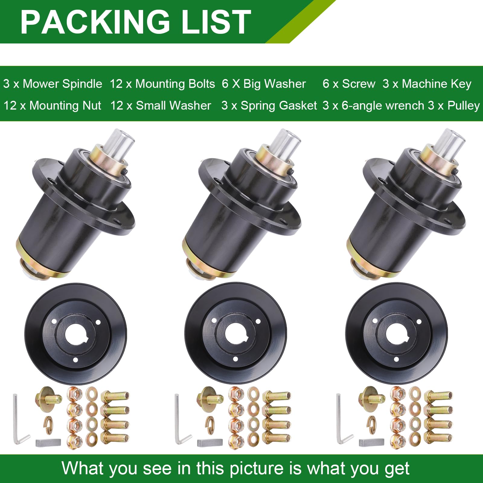 037-6015-00 037-6015-50 Husillo 033-6003-00 polea para cortacésped Bad Boy, conjunto de husillo compatible con cubiertas Bad Boy de 42 pulgadas, 48 pulgadas, 54 pulgadas (paquete de 3)