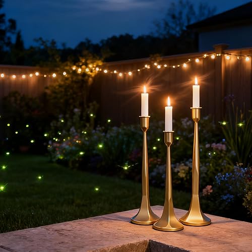 Miniatura 6 de Juego de 3 portavelas de hierro dorado, portavelas cónicos para velas de 34 pulgadas, juego de velas altas para mesa de comedor, boda y decoración