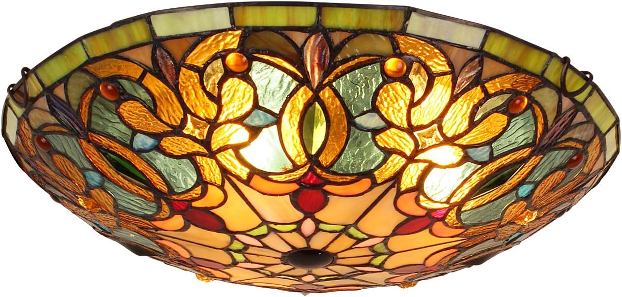 ARTZONE Tiffany Flush Mount Ceiling Light 3-Light 16 Inch Stained Glass Ceiling Light for Bedroom Dining Living Room Foyer Hallway