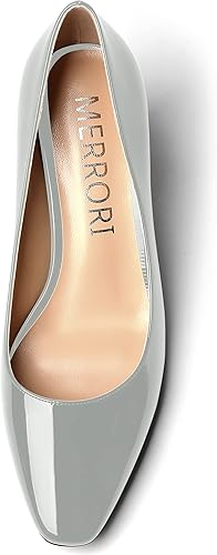 Miniatura 3 de MERRORI Zapatos de tacón medio con punta cuadrada de charol para mujer, zapatos de tacón medio sólido de 2.5 pulgadas