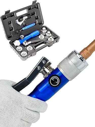 AMZCNC Kit de herramientas de estampación compacto con cortador de tubos, herramienta de desbarbado y 7 cabezales expansores para tubos de cobre de