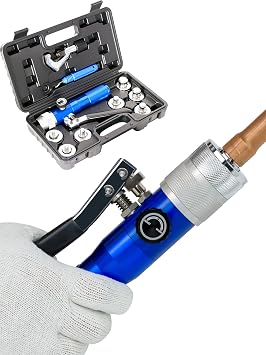 AMZCNC Hydraulic Tube Expander Kit HVAC Swaging Tool 3/8-1-1/8in CT-300 | HVAC Technicians DIY Users Hydraulic Tube Expander Tool 7 Heads Tube Cutter Deburring Kit Copper Pipe Swaging Repair