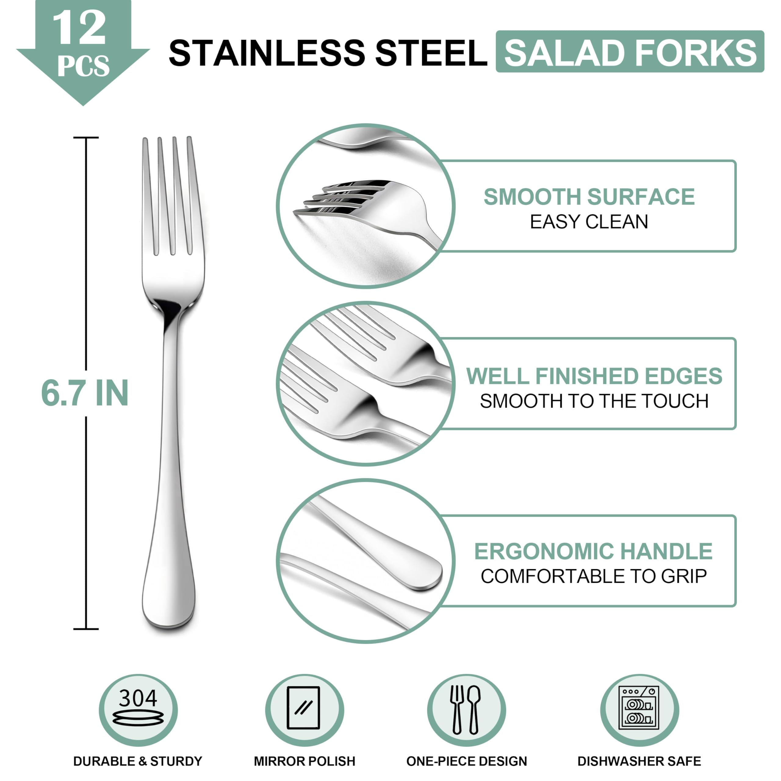 E-far Salad Forks Set of 12, Stainless Steel Small Appetizer Dessert Forks — Amazon image 2
