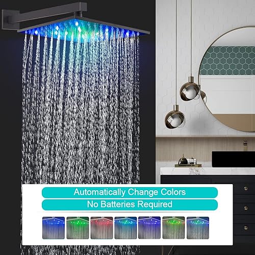 Miniatura 4 de Drettyer Sistemas de ducha de lluvia, 10 pulgadas de bronce aceitado 7 colores LED ducha de lluvia y conjunto combinado de mano, montado en la pared