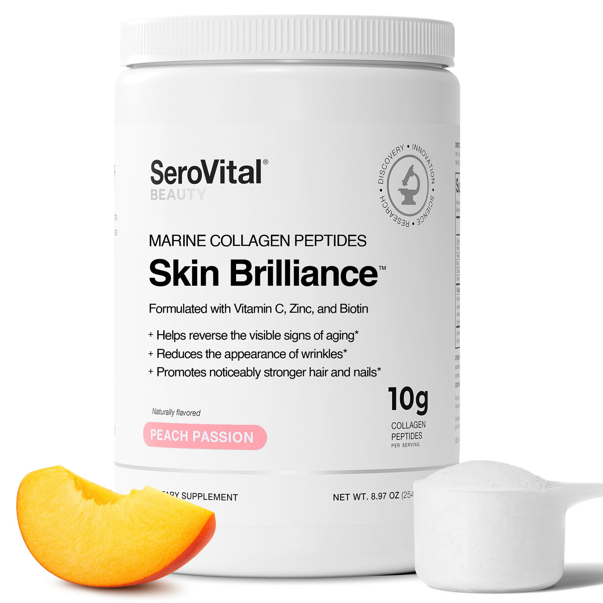 Serovital Skin Brilliance - Marine Collagen Peptides Powder - Hydrolyzed Type I & II Fish Collagen - Skin, Hair & Nails โ 8.97 oz