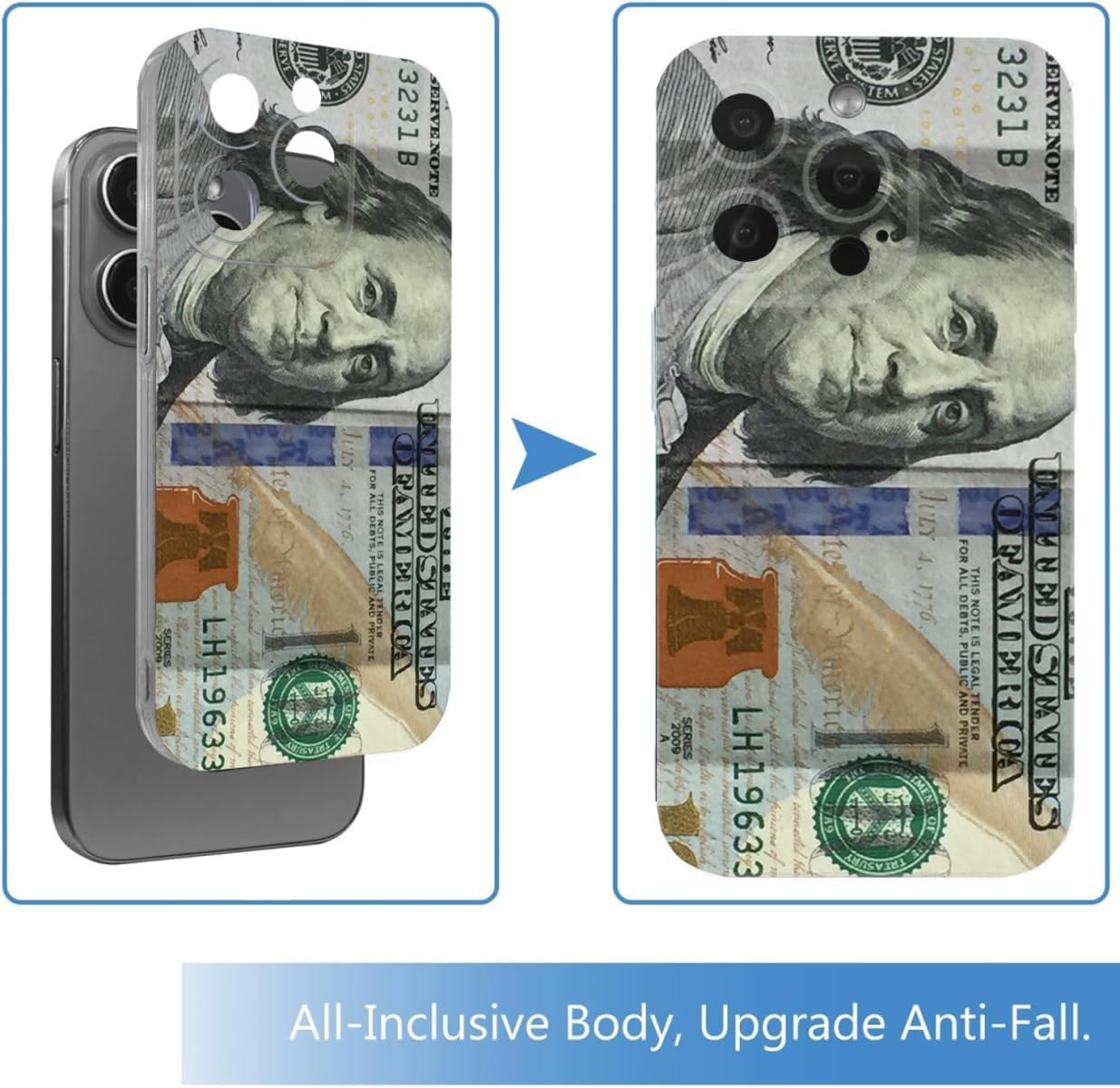 One Hundred Phone Case Compatible with iPhone 13 Pro Max Money 100 Dollar Bill Soft Silicone Phone Shockproof Cover for Men Women image 2
