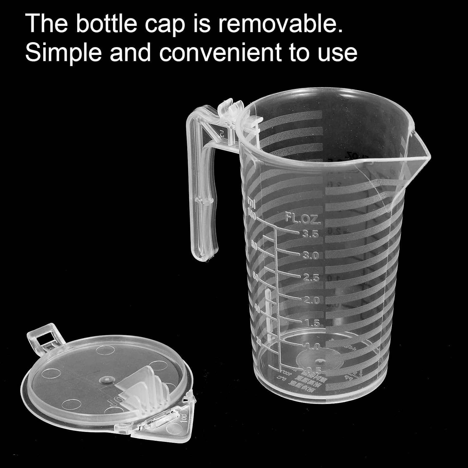 2 Pcs Measuring Cup with Lid 100ml PP Plastic ml & oz Measuring Cup for Liquid Double Sided Graduated Beaker with Handle and Spout for Lab Home Kitchen (3.5oz/100ml)