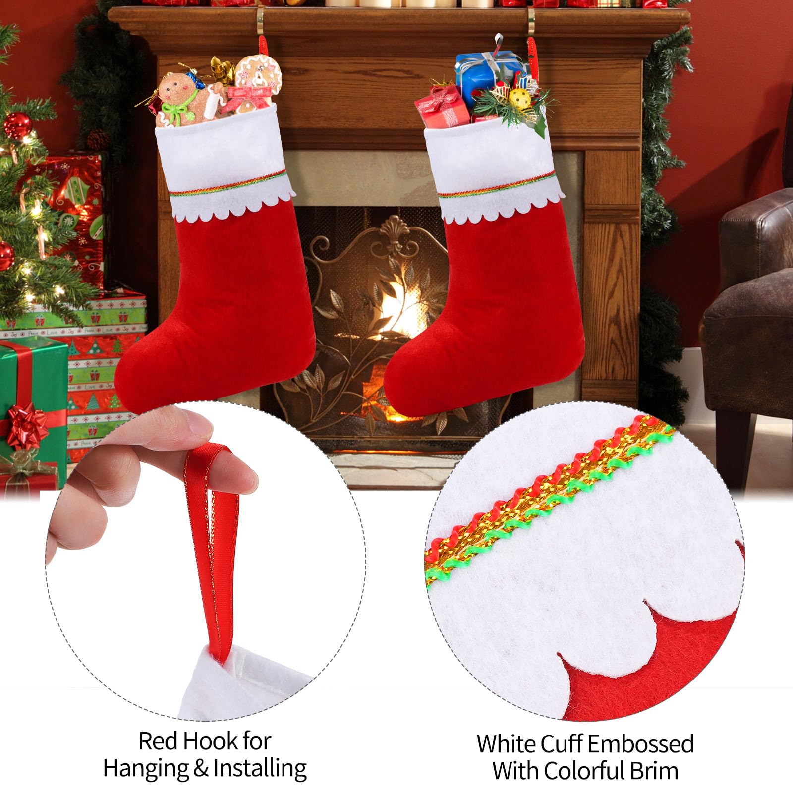 36 Stück rote Filz-Weihnachtsstrümpfe Bulk 45,7 cm Xmas Kamin Hängende Strümpfe Weihnachten Urlaub Dekoration Strümpfe Party Favors Strümpfe für Weihnachtsdekoration