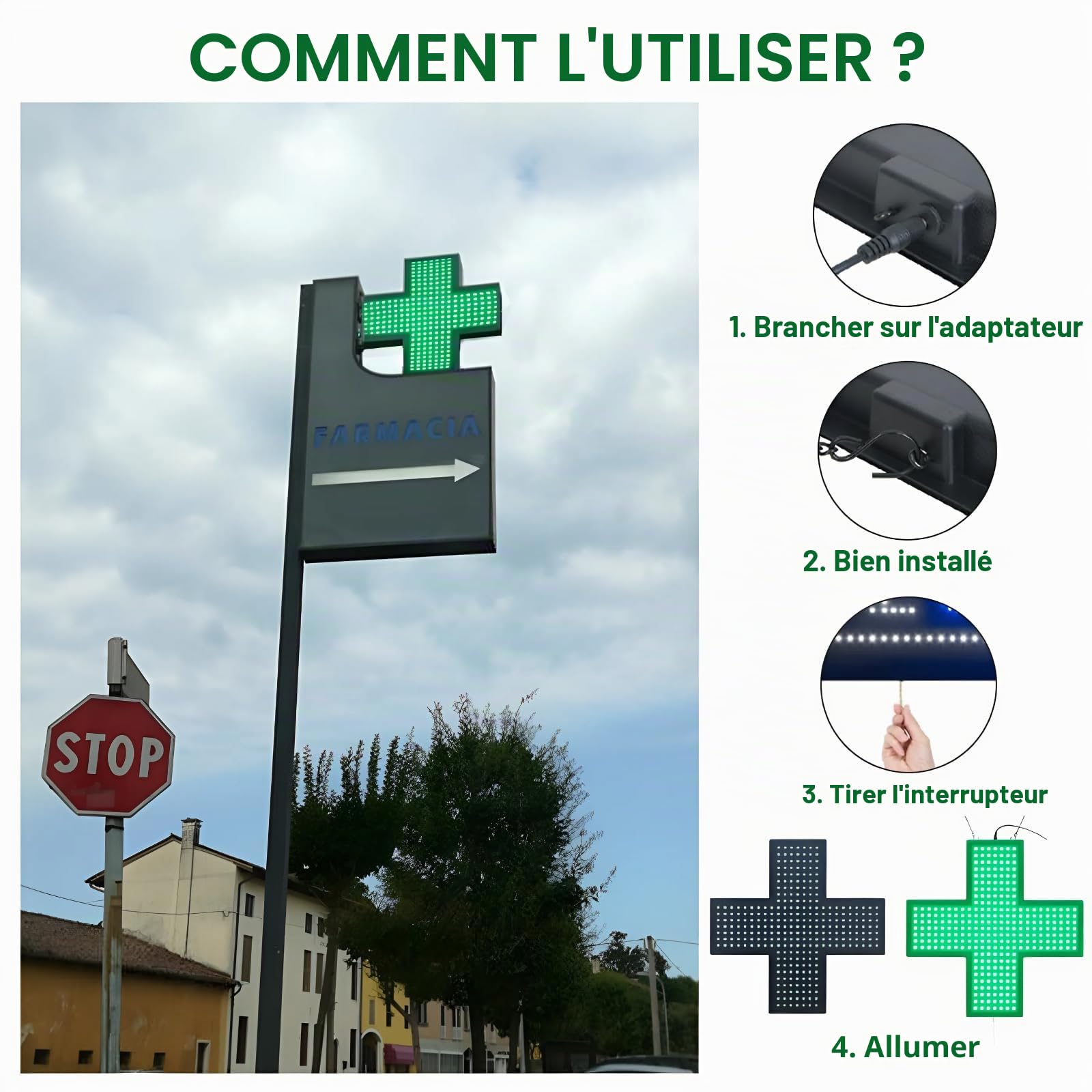 KISFWIU Enseigne Au Néon LED Croisée, 48 * 48cm Lumineuse De Pharmacie LED Croix Pour Décoration De Fenêtre Murale,Clinique Pharmacie