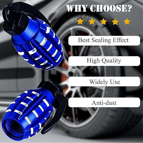Miniatura 6 de 4 PCS Tire Valve Stem Caps, Aluminium Alloy Tire Valve Stem Covers Universal for Cars,Trucks, SUV, Motorcycles, Bike and Bicycles (Blue)