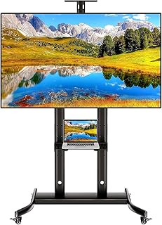 Mobile TV Cart for 32-72 Inch LED LCD 4K Flat Curved Screen, Height Adjustable Rolling Stand Bear up to 165lbs Outdoor TV Stand with Stable Wheels