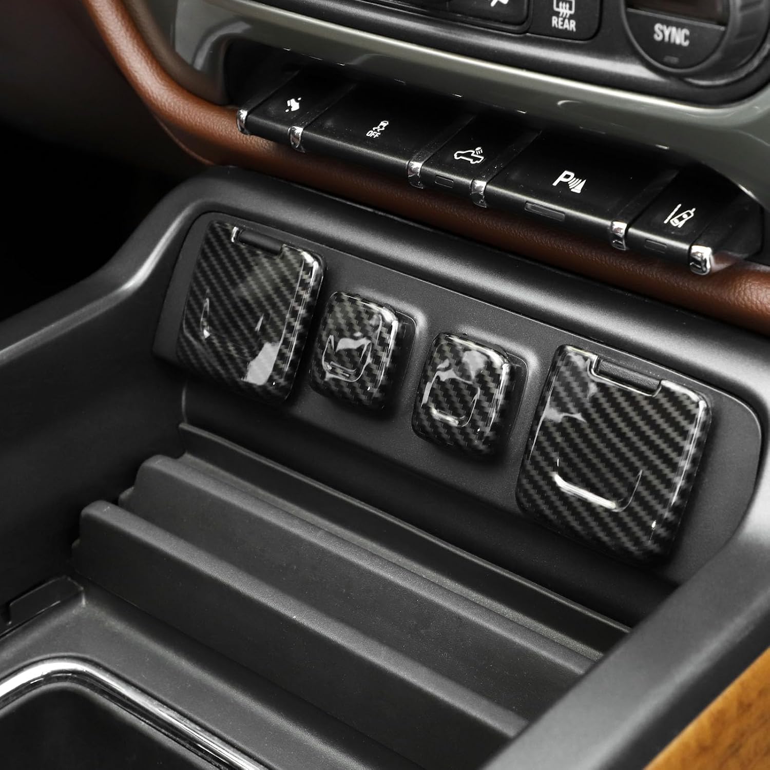 RT-TCZ for Silverado Cigarette Lighter USB Socket Cover Trim for Chevrolet Silverado GMC Sierra 2014-2018 Black Carbon Fiber Grain Interior Accessories 5pcs