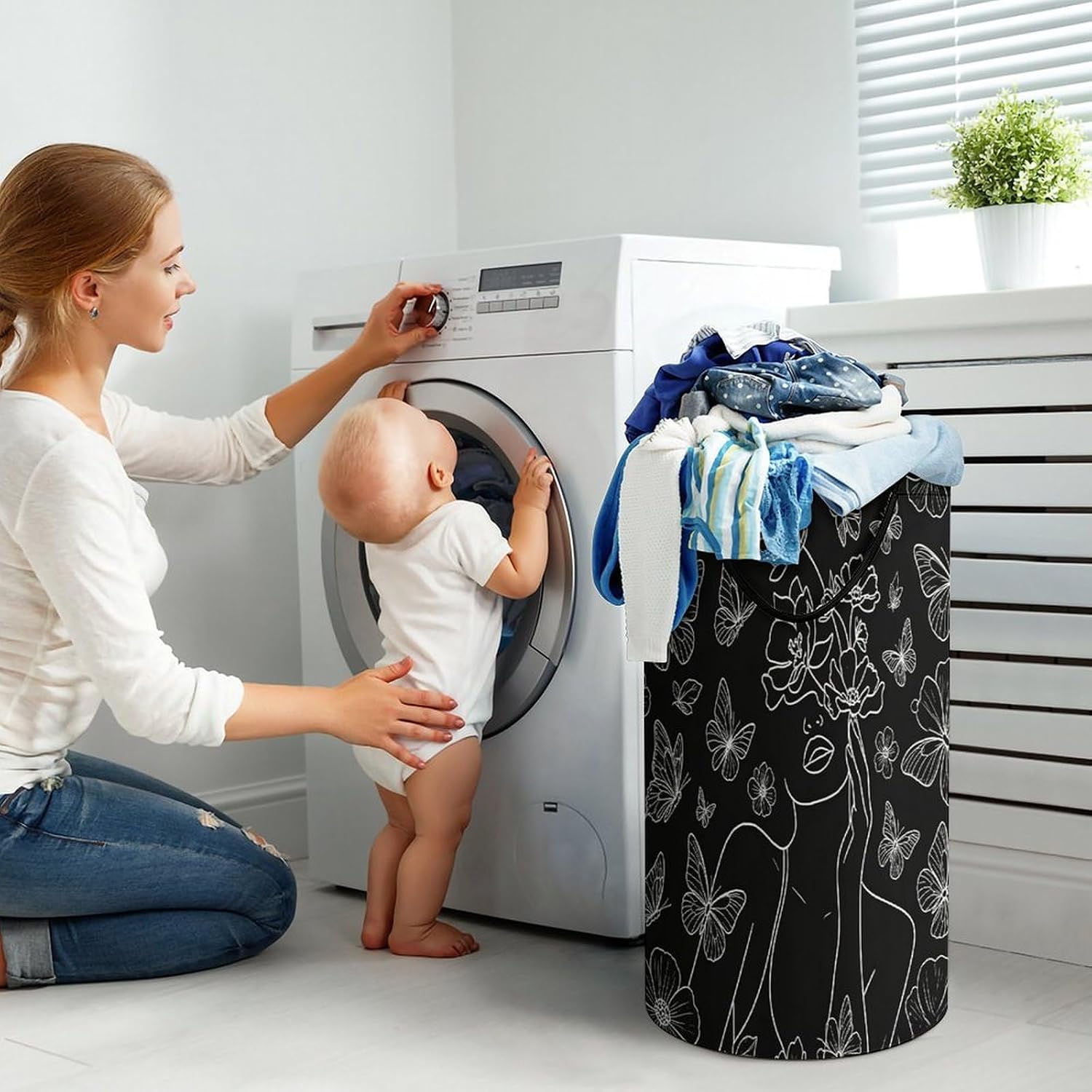 Aesthetic BlackLaundry Hamper Storage Basket | Large Dirty Clothes Bag for Easy Carry Handles,Large Clothes Basket with Handles,Organizer for Bathroom Bedroom